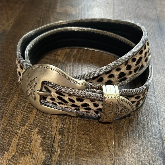 Sand Castle Accessories - Leopard Print Women's Belt with Silver Buckle